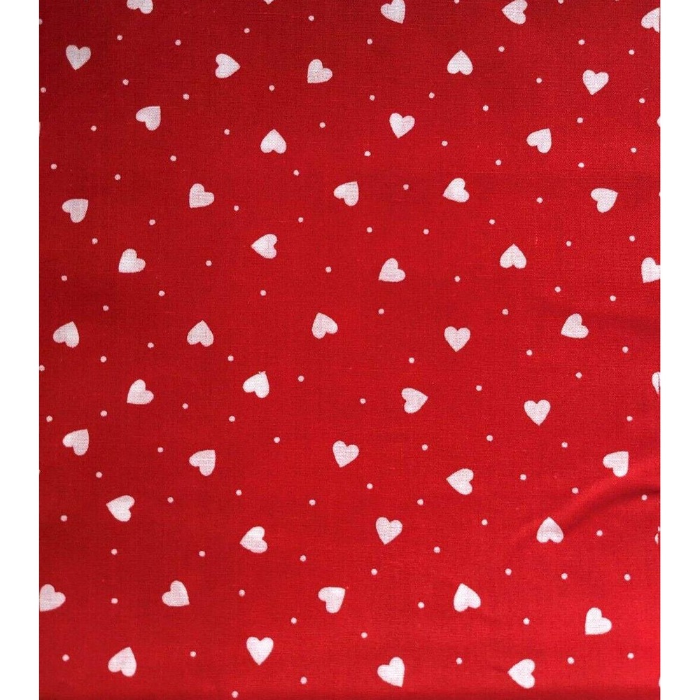 Vintage Fabric Red‎ w/ White Tiny Hearts All Over Calico Print Cotton Woven Cute